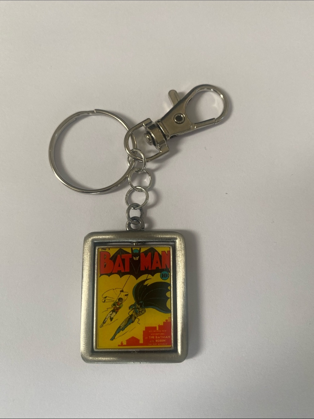 Double Sided Batman Silver Rectangle Keychain with Classic Comic Art